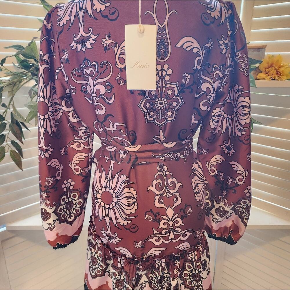 KASIA NEW SILK LIKE GEOMETRIC PEPLUM  TIE FRONT DRESS SIZE SMALL RETAIL $187.00 - Picture 7 of 9